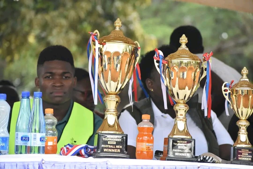 Championship trophies displayed for the Ndege Super Cup 2nd Edition organised by NALFA CBO in Siaya County, Kenya.
