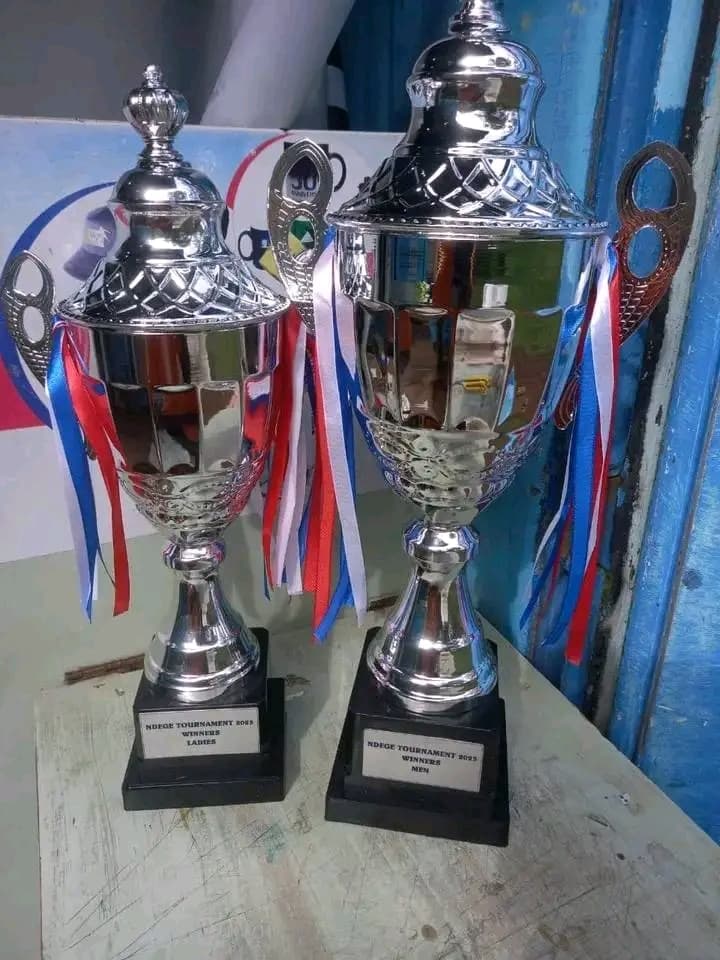 Championship trophies for the first edition of the Ndege Super Cup organised by NALFA CBO in Siaya County, Kenya.