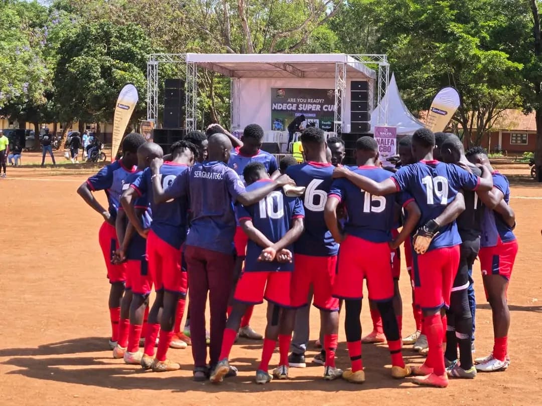 Bomba FC players warming up before the NALFA CBO Ndege Siaya Super Cup 3rd Edition final match in Siaya County, Kenya.
